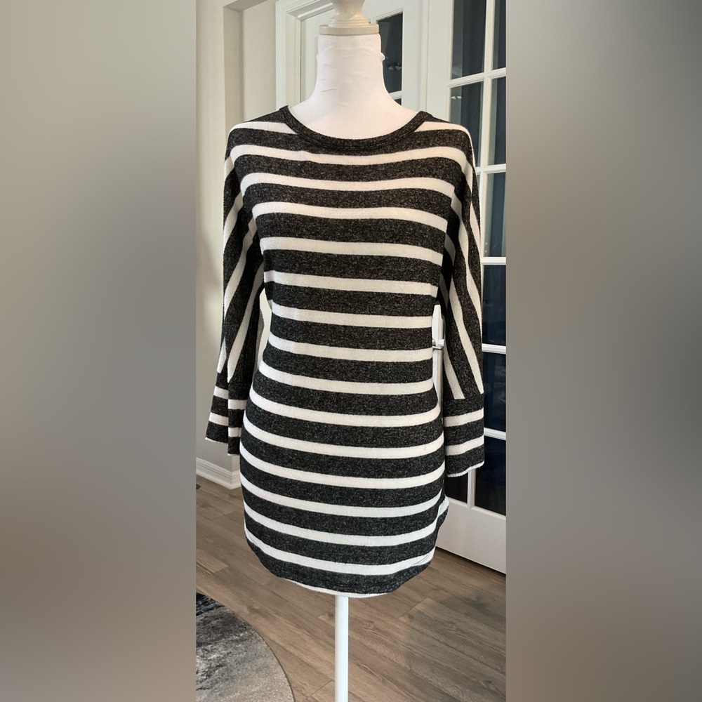 41 Hawthorn Corinna Brushed Dolman Knit Striped Top in Grey & White - Size Large